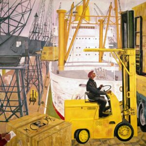 Mechanical handling at the docks, painting (oil painting)